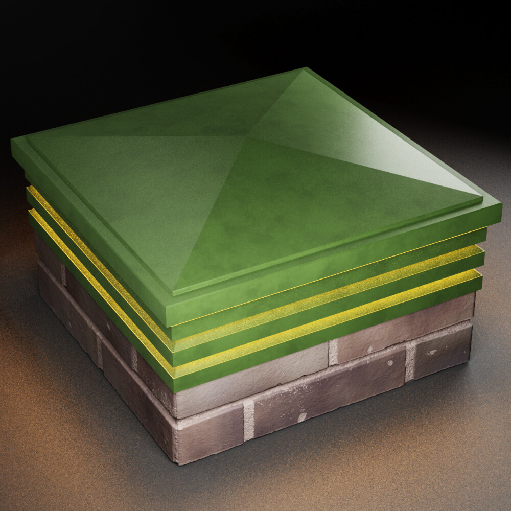 Колпак Zking Бона ХайТек Зеленый на столб 2х2 кирпича (513х513мм) с подсветкой в Клину фото