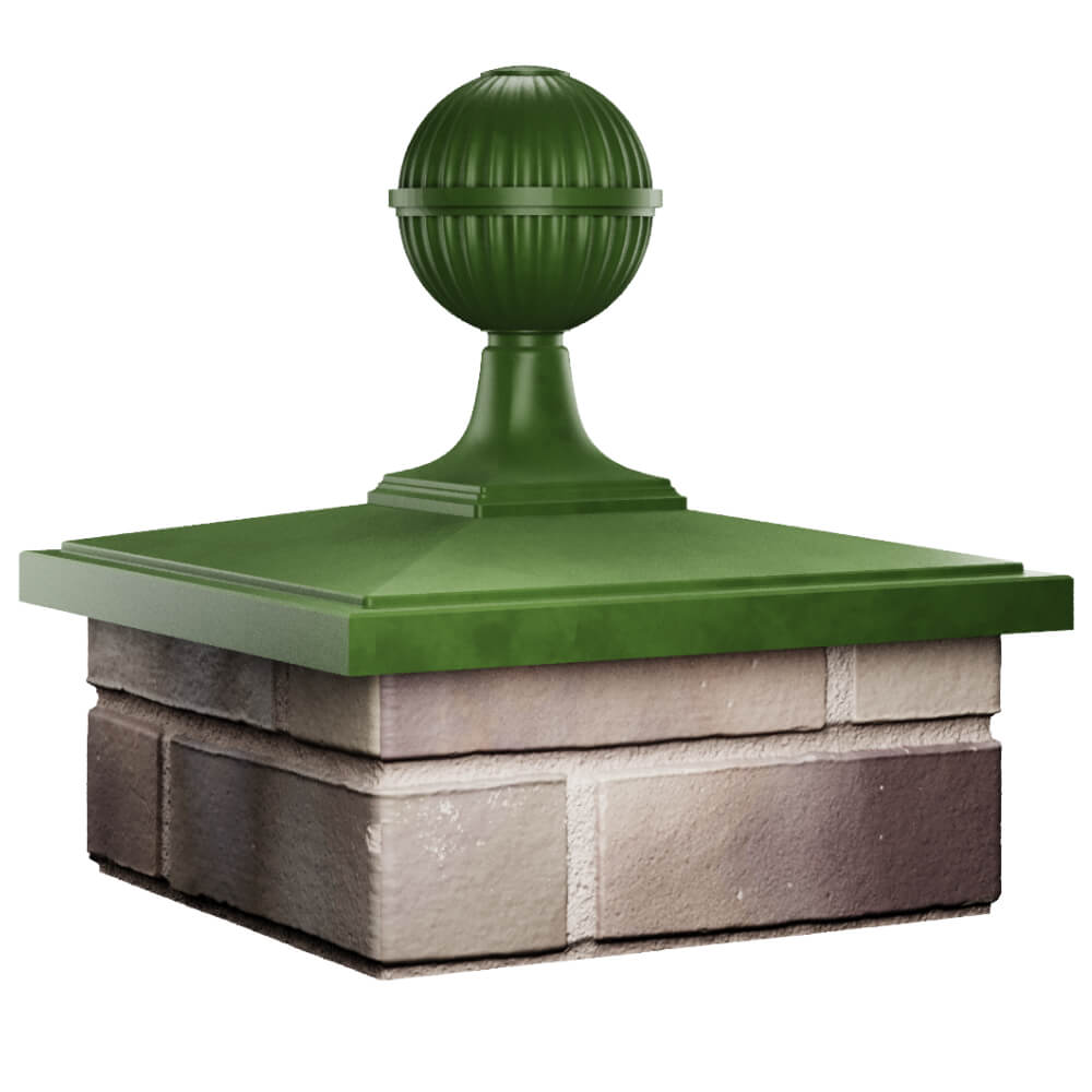 Колпак Zking БонаМоно Зеленый с шаром на столб 1.5х1.5 кирпича (385х385, 400х400мм) в сборе в Клину фото