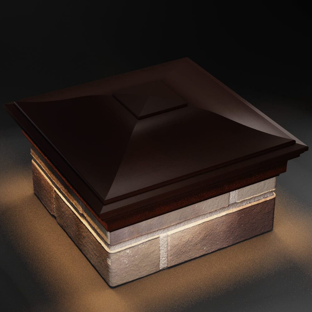 Колпак Zking Монблан Коричневый на столб 1.5х1.5 кирпича (385х385мм) с подсветкой в Клину фото