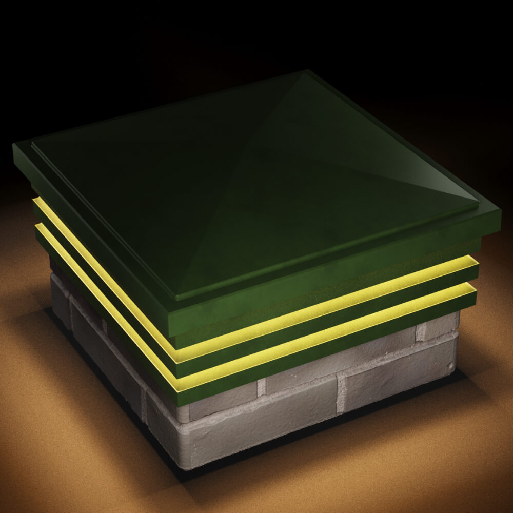 Колпак Zking Бона ХайТек Зеленый на столб 1.5х1.5 кирпича (385х385мм) с подсветкой в Клину фото