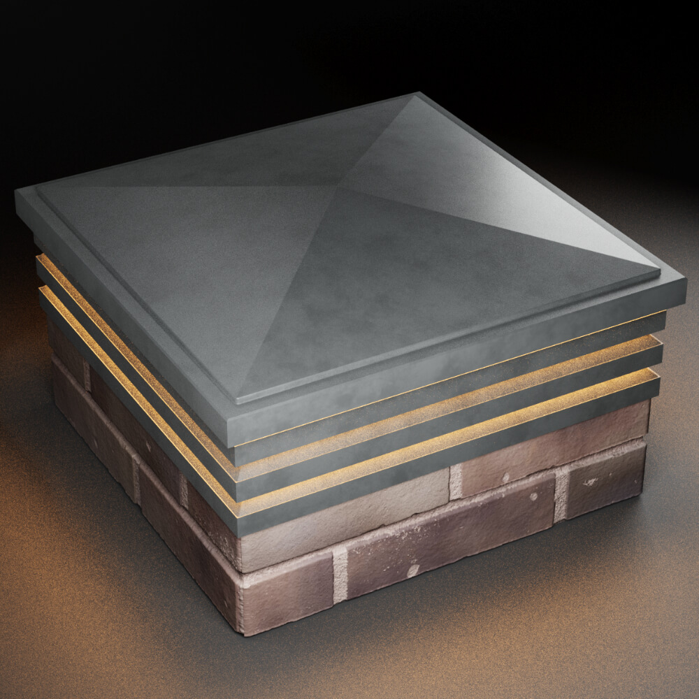 Колпак Zking Бона ХайТек Серый на столб 2х2 кирпича (513х513мм) с подсветкой в Клину фото