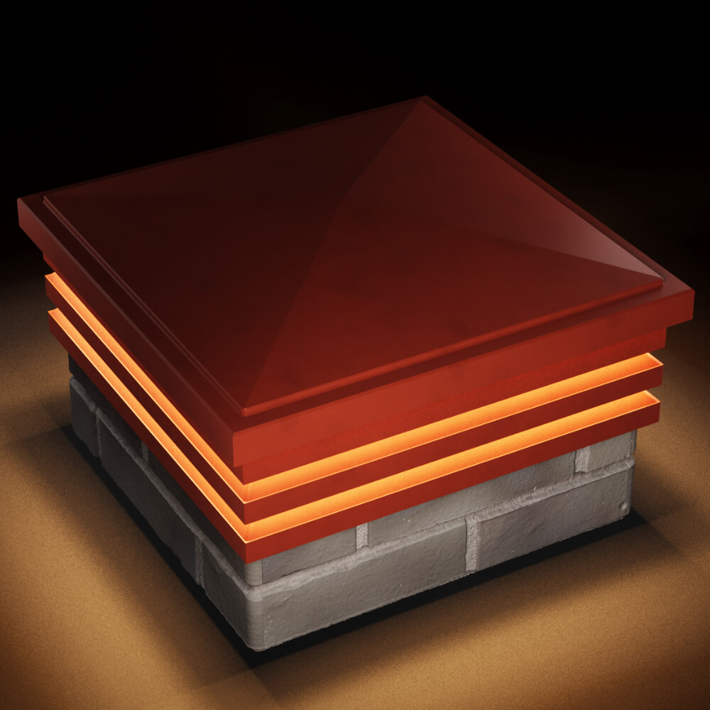 Колпак Zking Бона ХайТек Красный на столб 1.5х1.5 кирпича (385х385мм) с подсветкой в Клину фото
