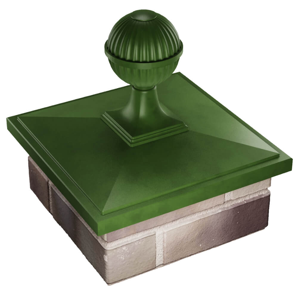 Колпак Zking БонаМоно Зеленый с шаром на столб 1.5х1.5 кирпича (385х385, 400х400мм) в сборе в Клину фото