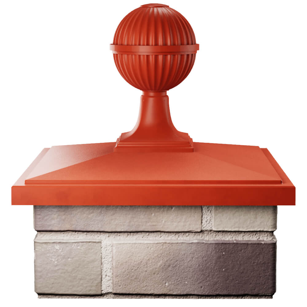 Колпак Zking БонаМоно Красный с шаром на столб 1.5х1.5 кирпича (385х385, 400х400мм) в сборе Клин фото