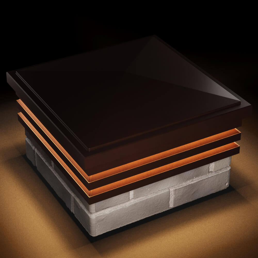 Колпак Zking Бона ХайТек Коричневый на столб 1.5х1.5 кирпича (385х385мм) с подсветкой в Клину фото