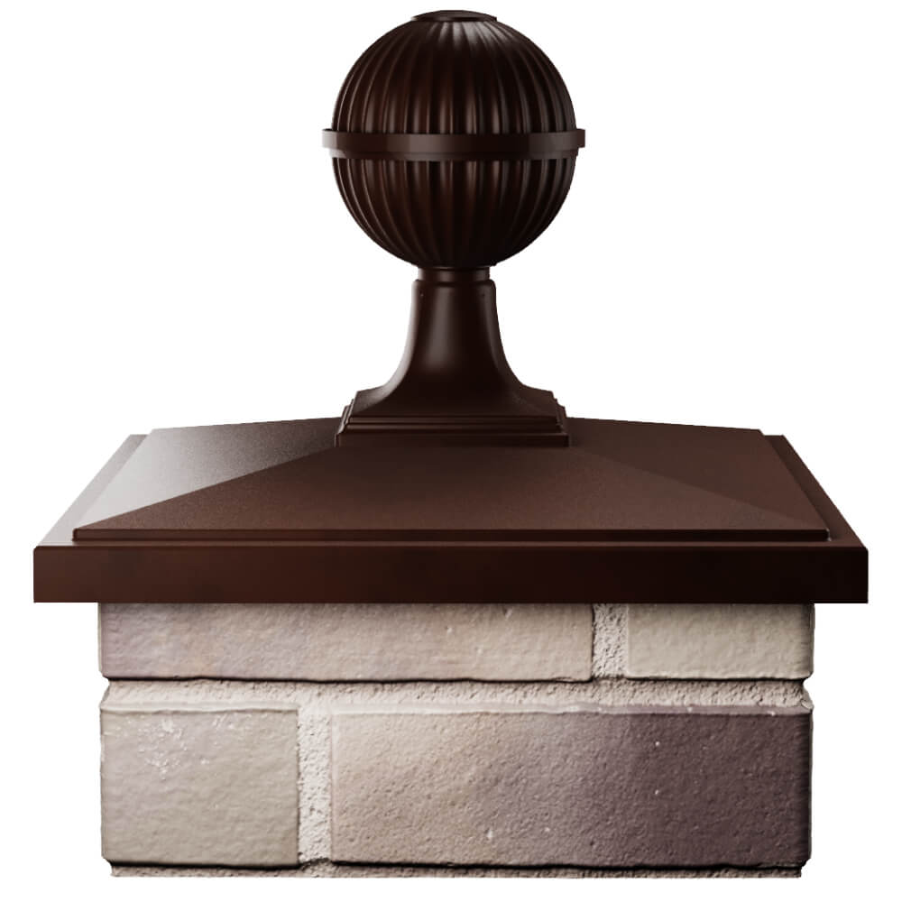 Колпак Zking БонаМоно Коричневый с шаром на столб 1.5х1.5 кирпича (385х385, 400х400мм) в сборе Клин фото