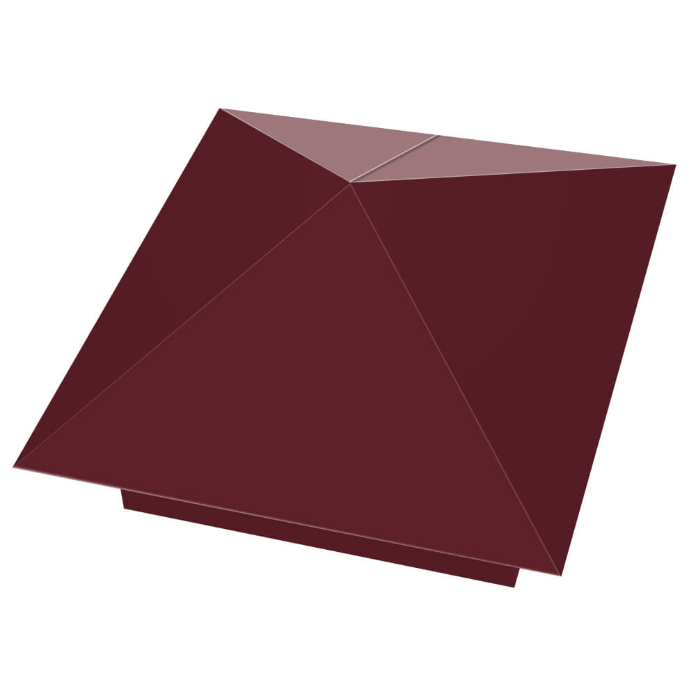 Колпак металлический 390х390мм RAL3005 Красное Вино заборный Клин фото