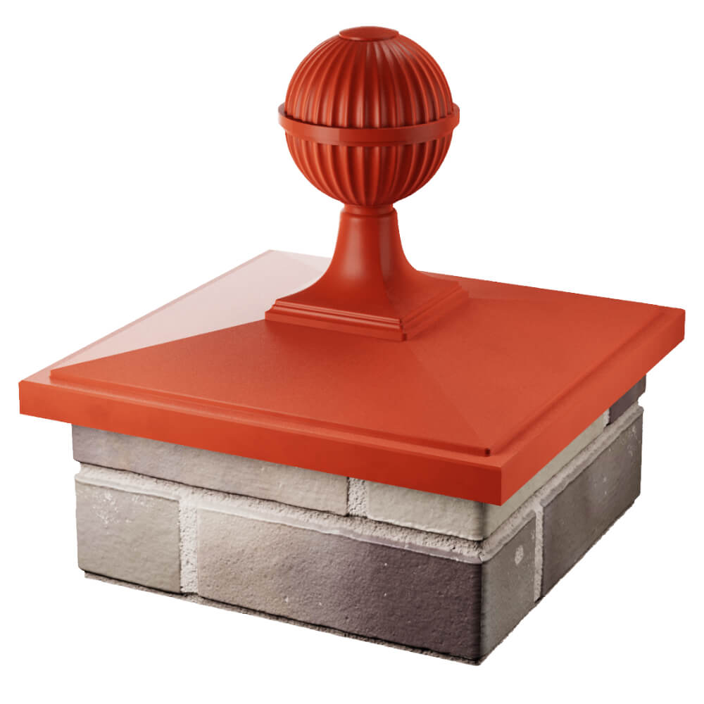 Колпак Zking БонаМоно Красный с шаром на столб 1.5х1.5 кирпича (385х385, 400х400мм) в сборе в Клину фото