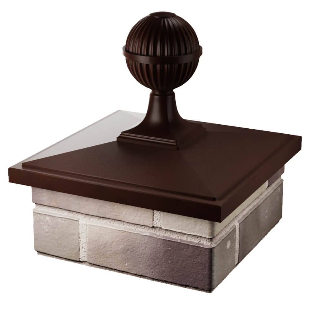 Колпак Zking БонаМоно Коричневый с шаром на столб 1.5х1.5 кирпича (385х385, 400х400мм) в сборе в Клину фото