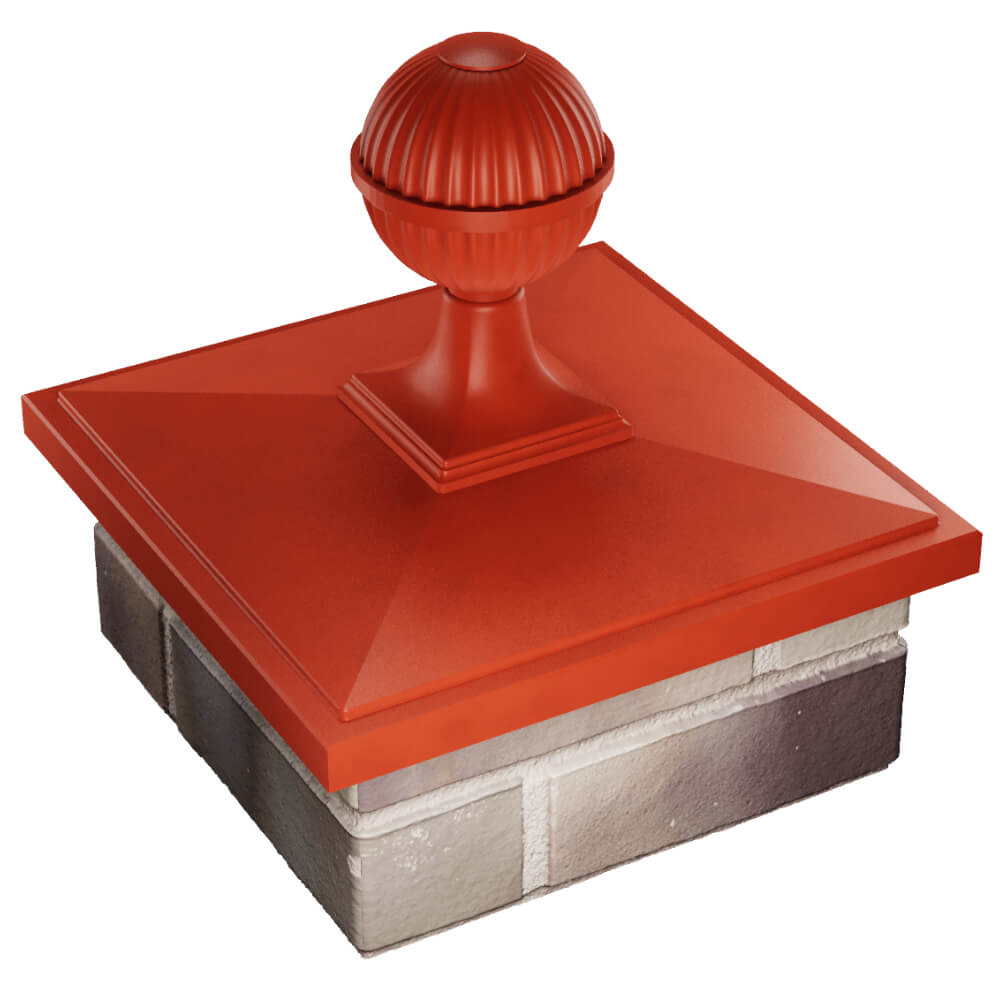 Колпак Zking БонаМоно Красный с шаром на столб 1.5х1.5 кирпича (385х385, 400х400мм) в сборе в Клину фото