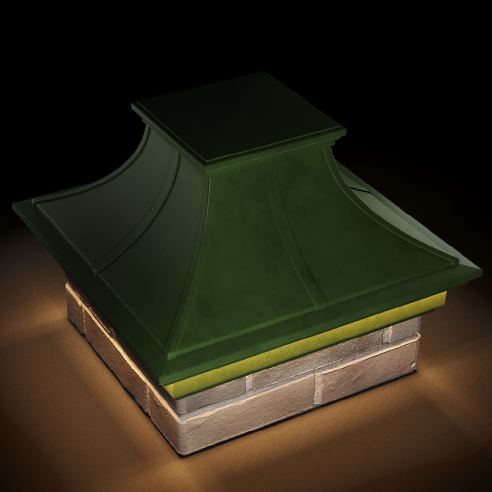 Колпак Zking Монблан Премиум Зеленый на столб 1.5х1.5 кирпича (385х385мм) с подсветкой в Клину фото