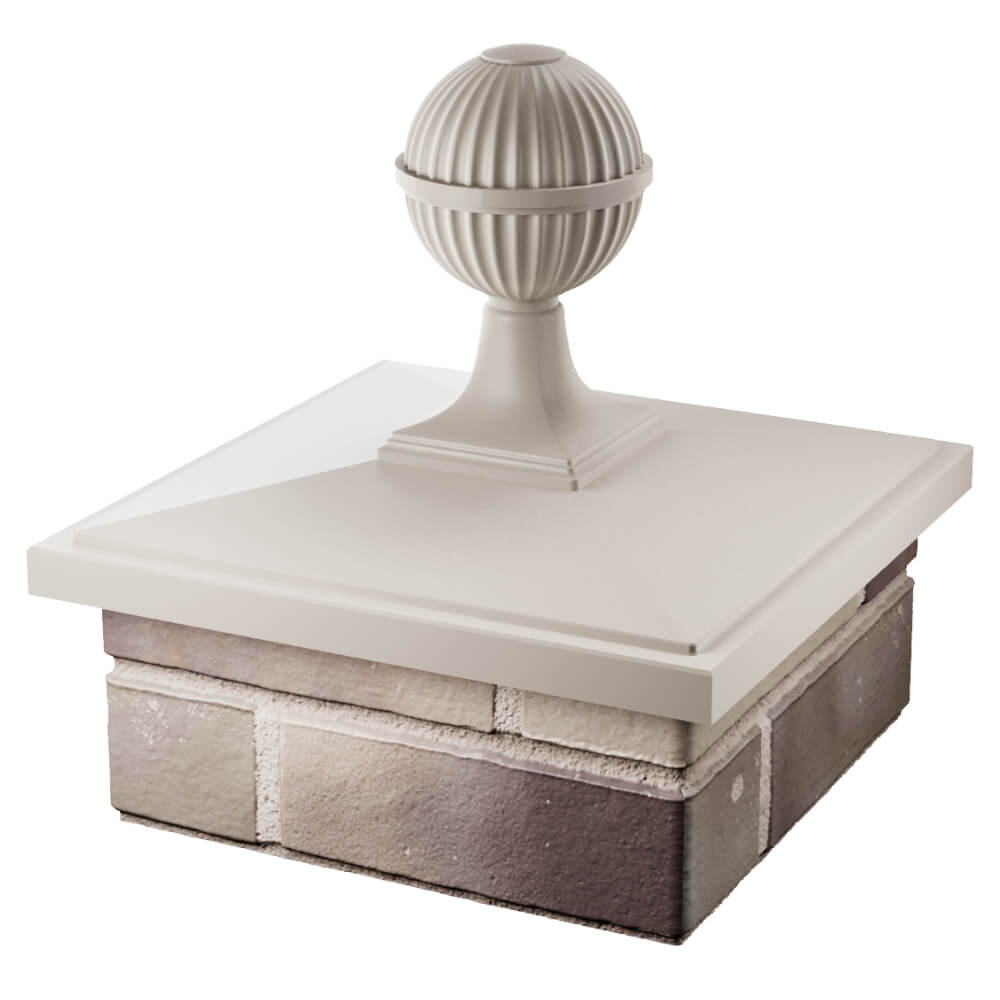 Колпак Zking БонаМоно Бежевый с шаром на столб 1.5х1.5 кирпича (385х385, 400х400мм) в сборе в Клину фото